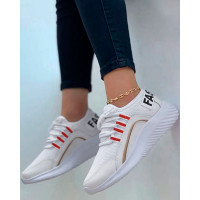 Letter Breathable Knit Running Sports Sneakers - white