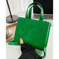 Letter Embossed Top Handle Crossbody Tote Bag - green