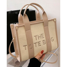 Letter Embroidery Versatile All-Match Straw Tote Bag - khaki