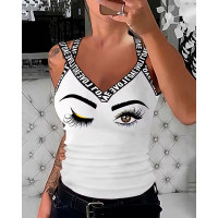 Letter Eyes Print Tank Top - white