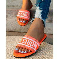 Letter Fashion Pattern Wide Strap Beach Slippers - orange