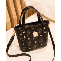 Letter Geometric Print Satchel Bucket Bag - black