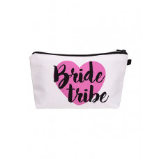 Letter Heart Print Zip Makeup Bag - white