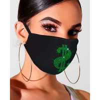 Letter Pattern Bling Rhinestone Face Mask - style2