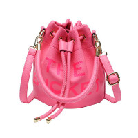 Letter Pattern Drawstring Bucket Bag - hot pink