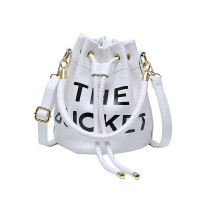 Letter Pattern Drawstring Bucket Bag - white