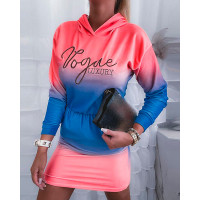 Letter Pattern Ombre Sweatshirt Casual Dress - blue