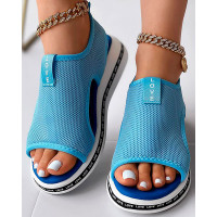 Letter Pattern Platform Hollow Out Sandals - blue