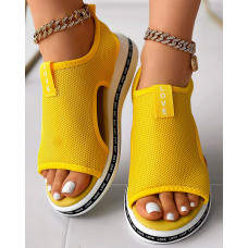 Letter Pattern Platform Hollow Out Sandals - yellow