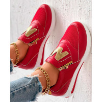 Letter Pattern Side Zipper Sneakers - red