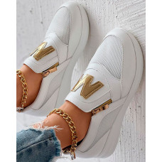 Letter Pattern Side Zipper Sneakers - white