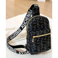 Letter Pattern Zipper Design Crossbody Shoulder Bag - black