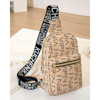 Letter Pattern Zipper Design Crossbody Shoulder Bag - khaki