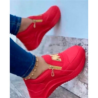 Letter Pattern Zipper Design Sneakers - red