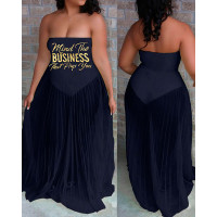 Letter Print Bandeau Ruched Maxi Dress - purplish blue