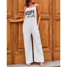 Letter Print Casual Suspender Jumpsuit - white