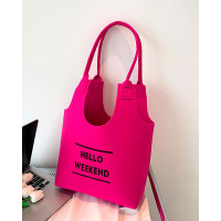 Letter Print Large Capacity Canvas Shoulder Bag - hot pink