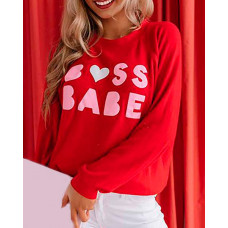 Letter Print Long Sleeve Casual Sweatshirt - red