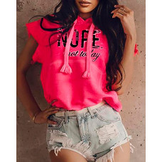 Letter Print Pocket Design Hooded Top - hot pink