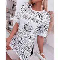 Letter Print Rhinestone Decor Slit T-shirt - white