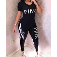 Letter Print Tracksuit - black