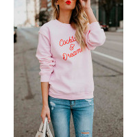 Letter Printed Loose Sweatshirt - pink