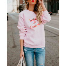 Letter Printed Loose Sweatshirt - pink