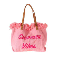 Letter Tassel Summer Beach Canvas Tote Bag - pink