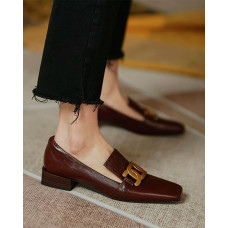 Link Chain Square Toe Slit Loafers - brown