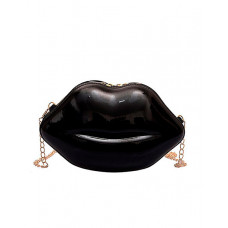 Lip Shaped Chain Crossbody Bag - black