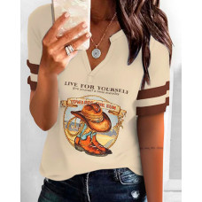 Live For Yourself Print T-shirt Western Country Music Graphic Tee - khaki