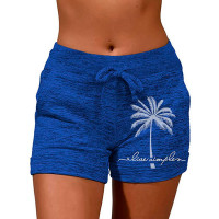 Live Simple Coconut Tree Print Drawstring Shorts - blue