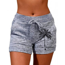 Live Simple Coconut Tree Print Drawstring Shorts - gray