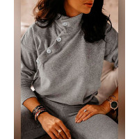 Long Sleeve Button Front Top - gray