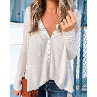 Long Sleeve Button Front Top - white