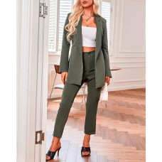 Long Sleeve Buttoned Blazer Coat - Army green