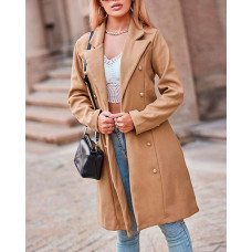 Long Sleeve Double Breasted Overcoat - khaki