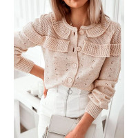 Long Sleeve Frill Hem Button Down Cardigan - Apricot