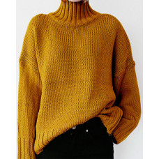 Long Sleeve High Neck Chunky Knit Sweater - yellow