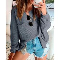 Long Sleeve Knit Casual Top - brown