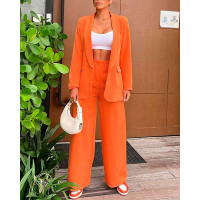 Long Sleeve Pocket Decor Blazer Coat - orange