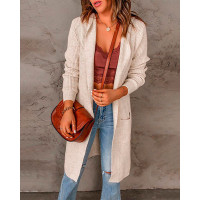 Long Sleeve Pocket Decor Casual Cardigan - beige