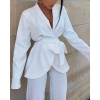 Long Sleeve Tied Detail Coat With Belt - white