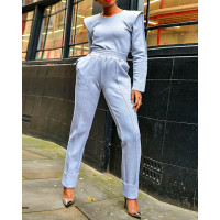 Long Sleeve Top & Pocket Pants Set - gray