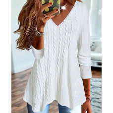 Long Sleeve V-Neck Casual Top - white