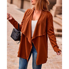 Long Sleeve Waterfall Neck Coat - brown