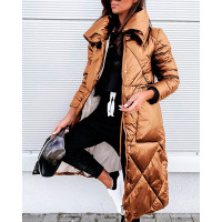 Long Sleeve Zip Up Puffer Coat - brown