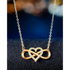 Lucky Eight & Heart Studded Pendant Chain Necklace - gold