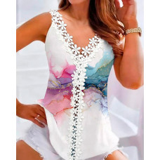 Marble Print Guipure Lace Tank Top - Multicolor