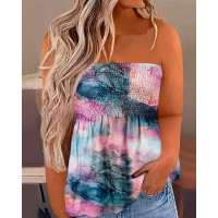 Marble Print Shirred Ruched Tank Top - Multicolor